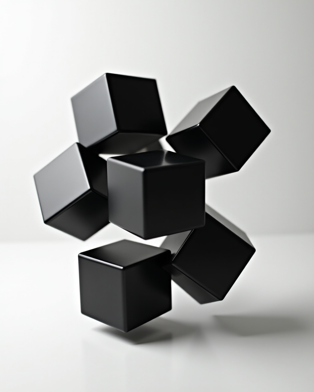 Floating obsidian glass cubes — premium architectural still life
